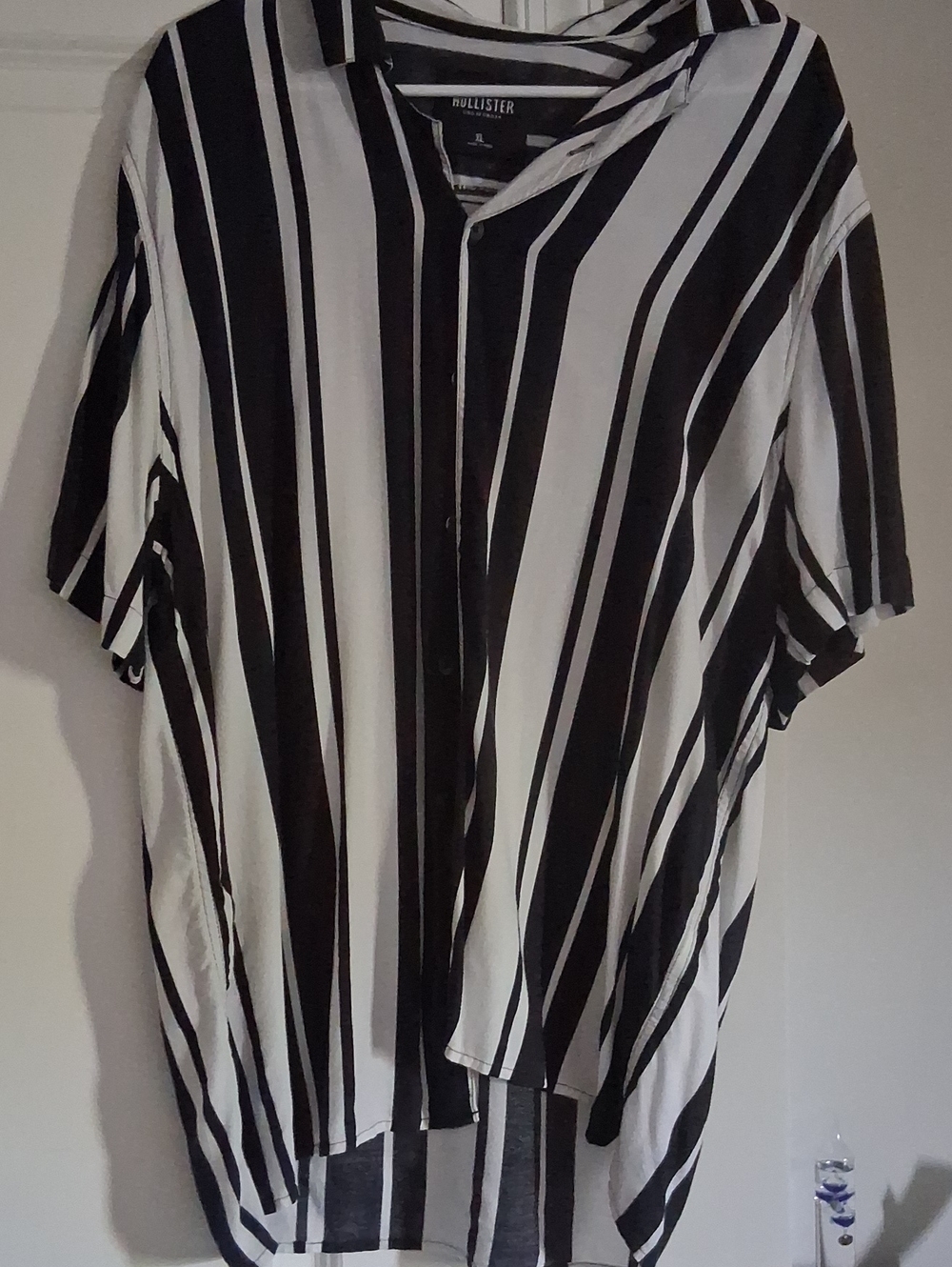 Hollister Black & White Vertical Stripe Short-Sleeve Shirt